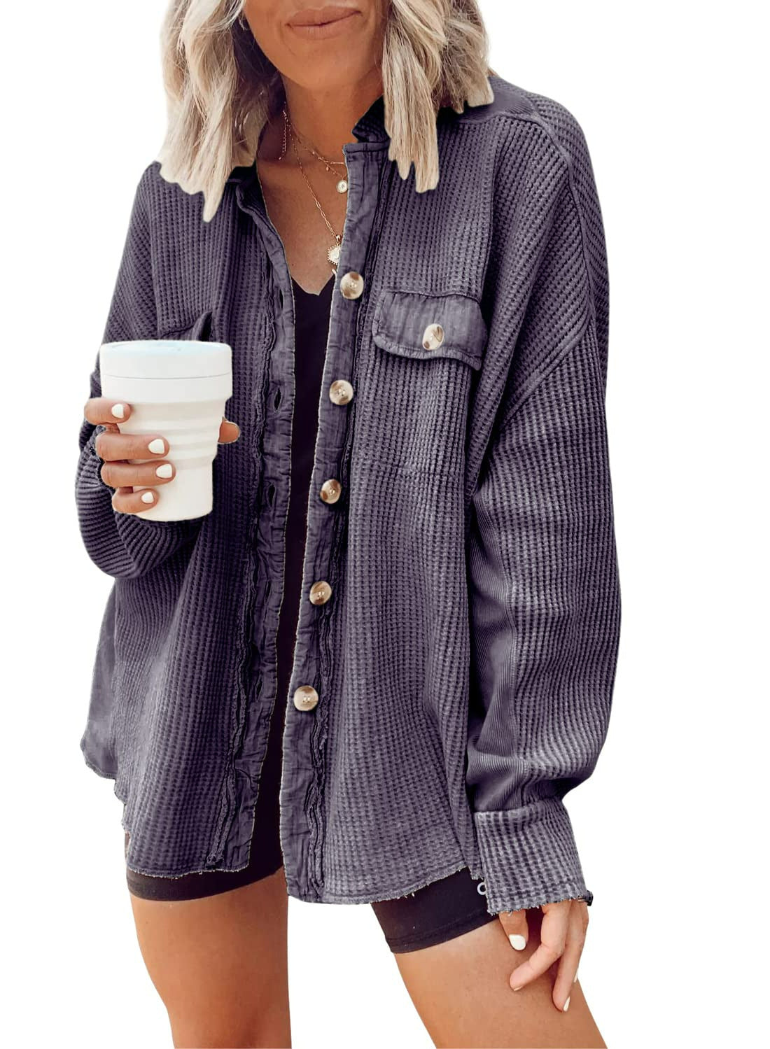 Veste ChicVibe à Boutons – Blouse Longue à Col pour Femme - Paris Aura
