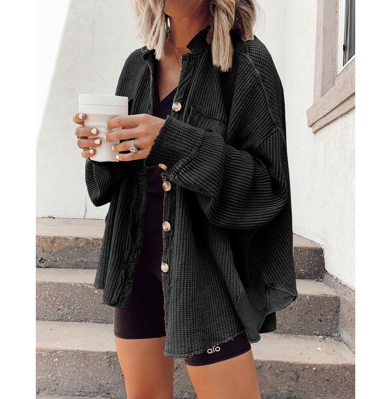 Veste ChicVibe à Boutons – Blouse Longue à Col pour Femme - Paris Aura