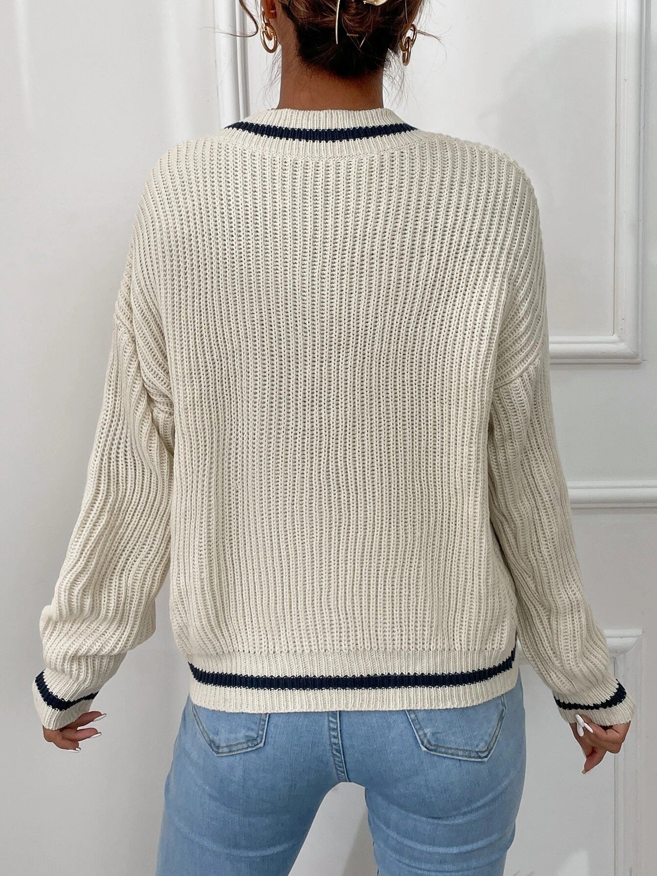 Pull en Maille à Rayures V-Neck pour Femme - Paris Aura