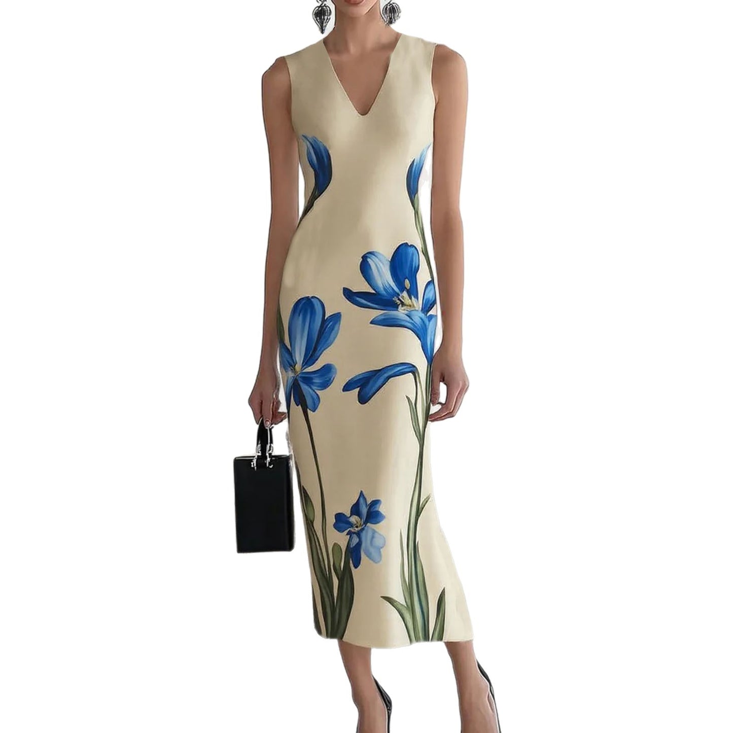Robe mi-longue élégante imprimée pour les fêtes et les vacances - Paris Aura