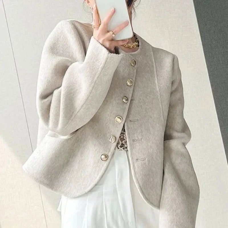 Manteau Court Élégant Vintage en Laine Mélangée - Paris Aura