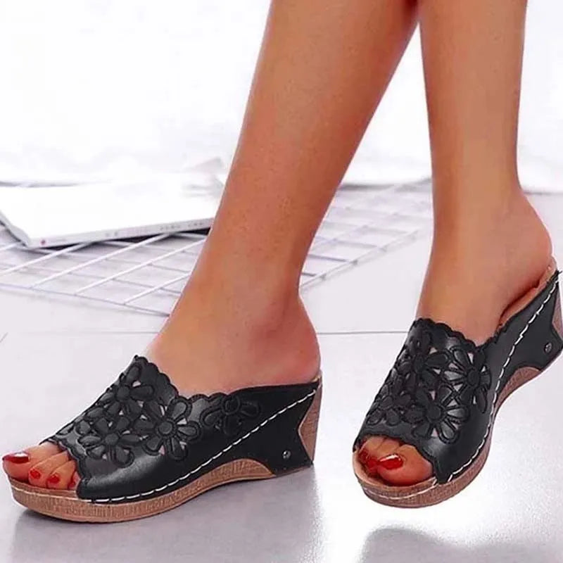Élise – Sandales Compensées à Fleur pour la Marche d’Été - Paris Aura