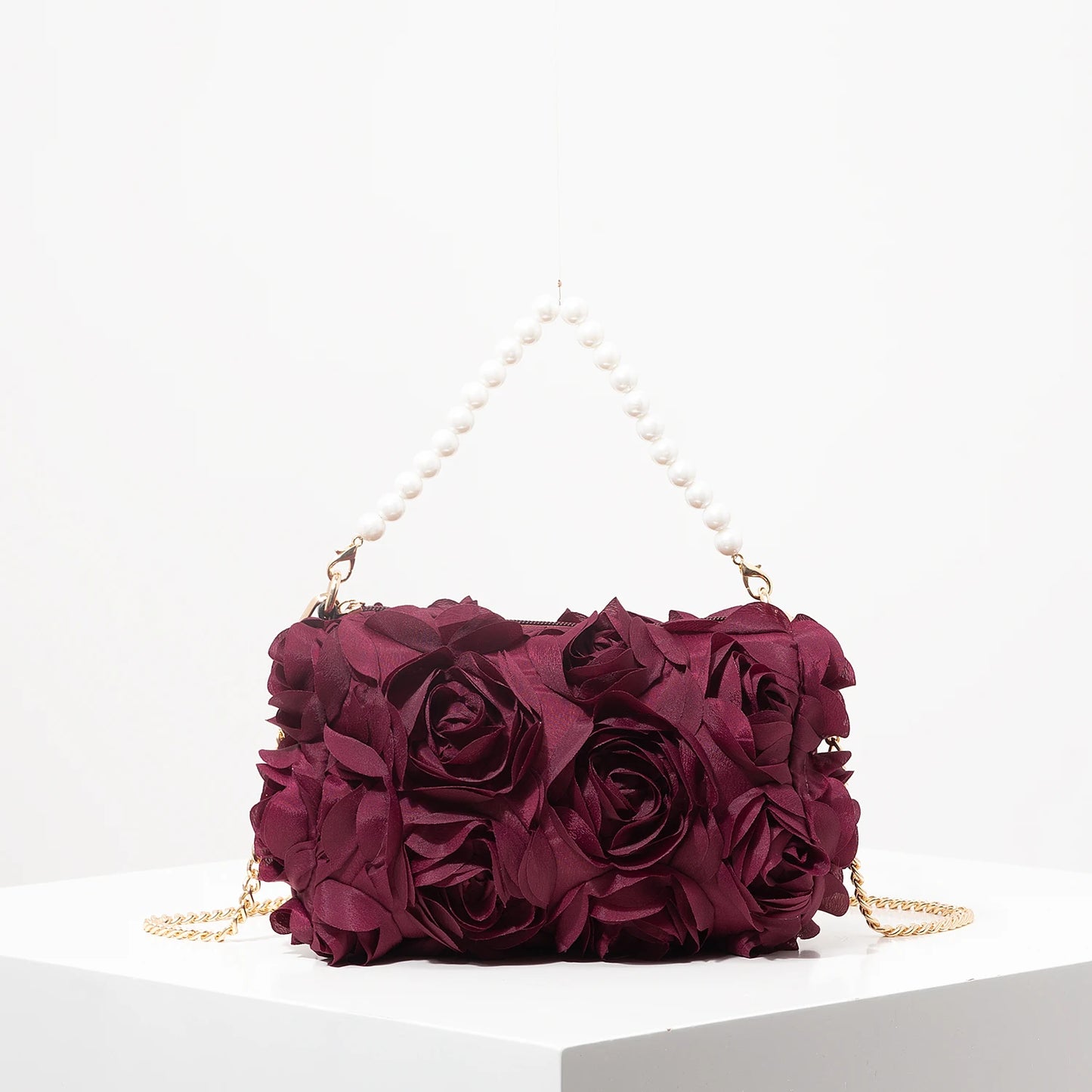 Sac de Soirée Rose Élégance – Perles & Chaîne Métal - Paris Aura