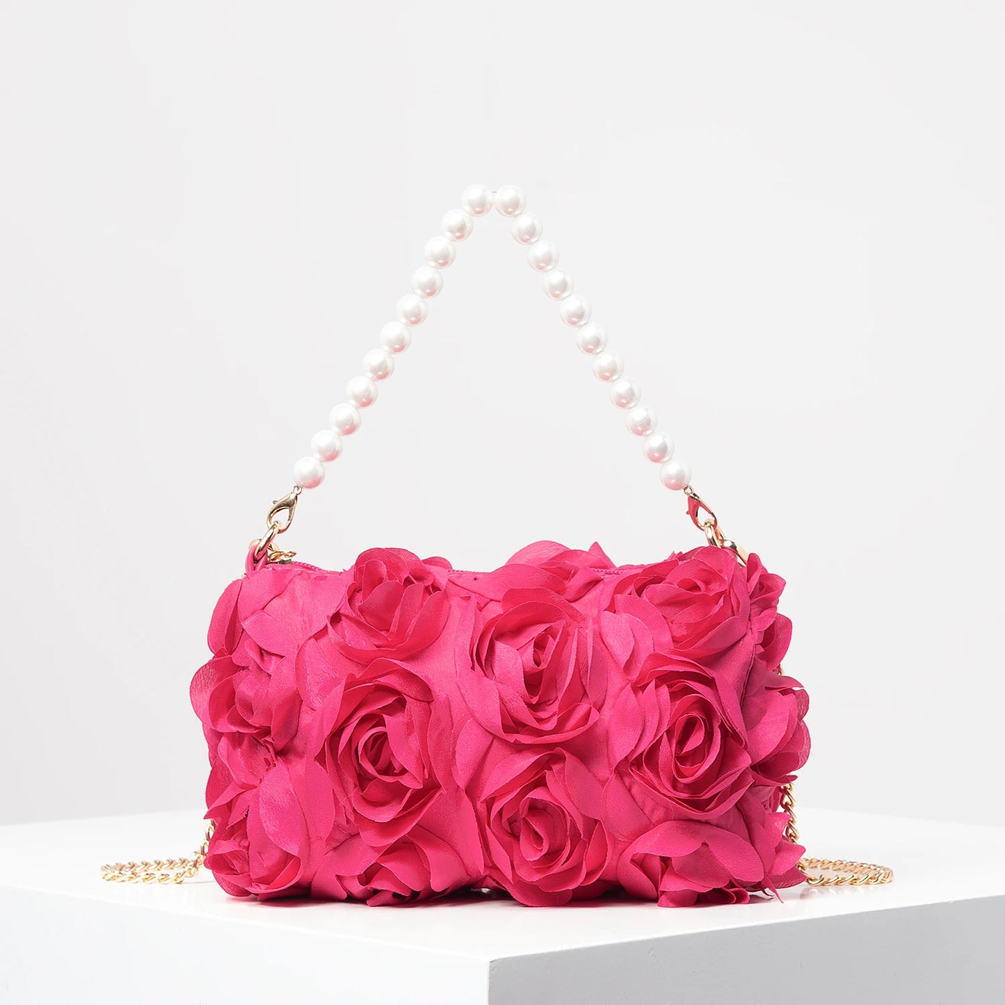 Sac de Soirée Rose Élégance – Perles & Chaîne Métal - Paris Aura