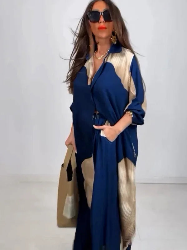 Ensemble Deux Pièces Long & Fluide – Kimono Imprimé + Pantalon Large Taille Haute - Paris Aura