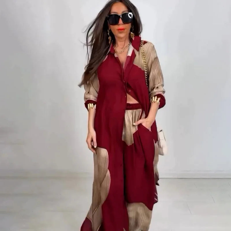Ensemble Deux Pièces Long & Fluide – Kimono Imprimé + Pantalon Large Taille Haute - Paris Aura
