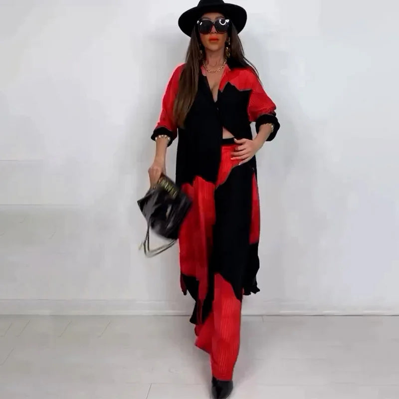 Ensemble Deux Pièces Long & Fluide – Kimono Imprimé + Pantalon Large Taille Haute - Paris Aura