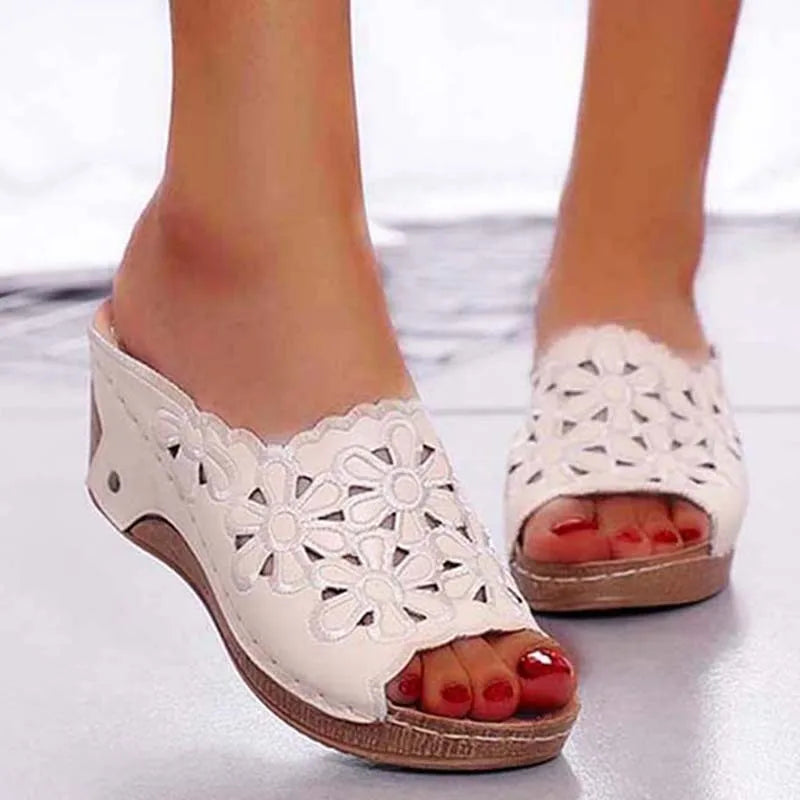 Élise – Sandales Compensées à Fleur pour la Marche d’Été - Paris Aura