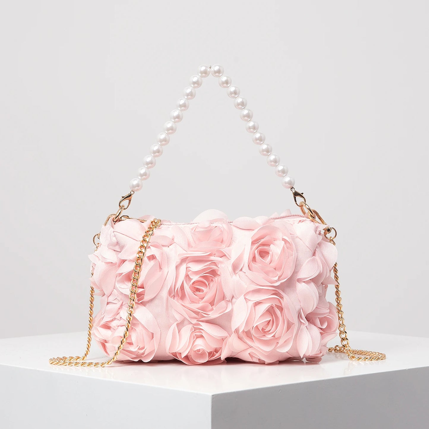 Sac de Soirée Rose Élégance – Perles & Chaîne Métal - Paris Aura