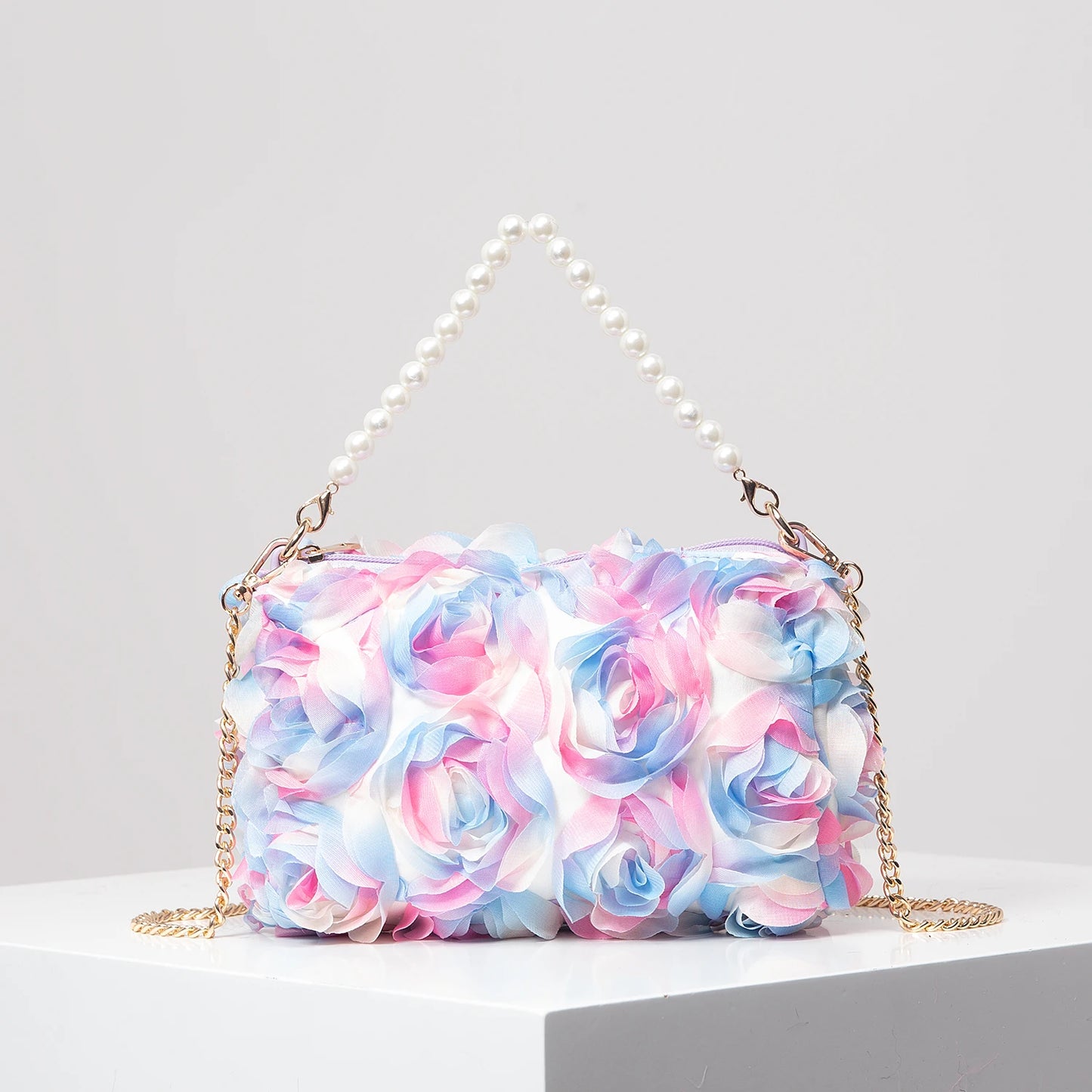 Sac de Soirée Rose Élégance – Perles & Chaîne Métal - Paris Aura