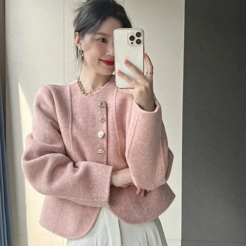 Manteau Court Élégant Vintage en Laine Mélangée - Paris Aura