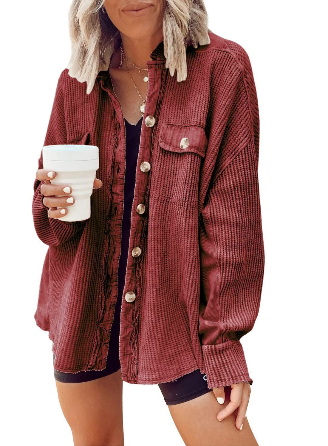 Veste ChicVibe à Boutons – Blouse Longue à Col pour Femme - Paris Aura