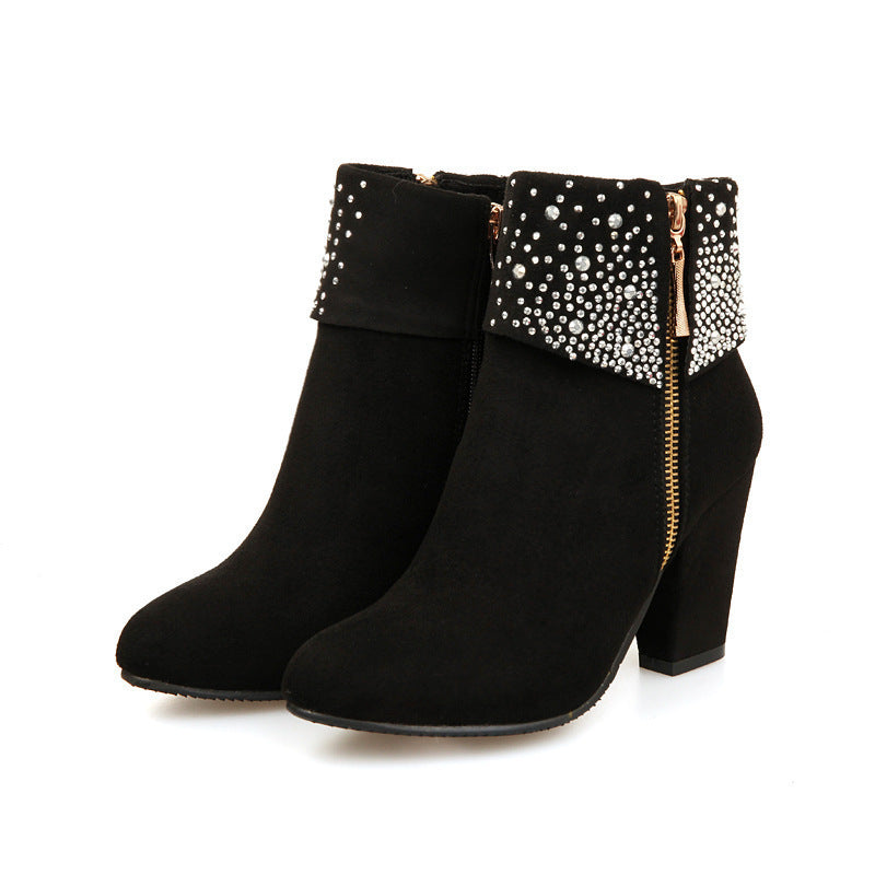 Aurélie – Bottines Élégantes en Suédine à Strass - Paris Aura