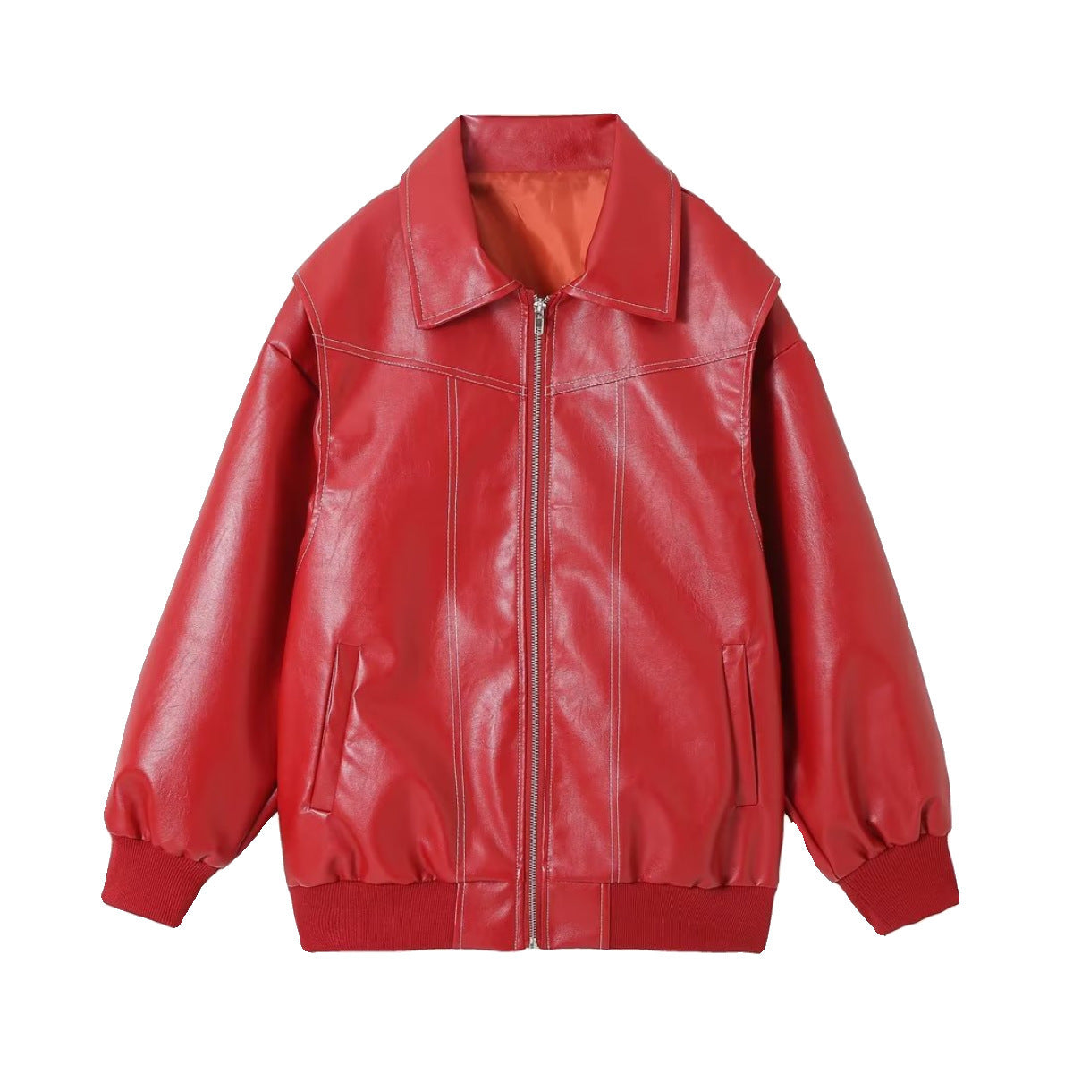 Veste zippée à revers de mode ample Cool à manches longues Fermeture à glissière Moto Biker Veste en cuir Vêtements pour femmes - Paris Aura