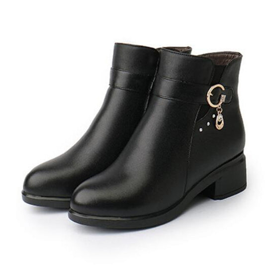 Clémence – Bottines en cuir à talon épais et doublure pelucheuse