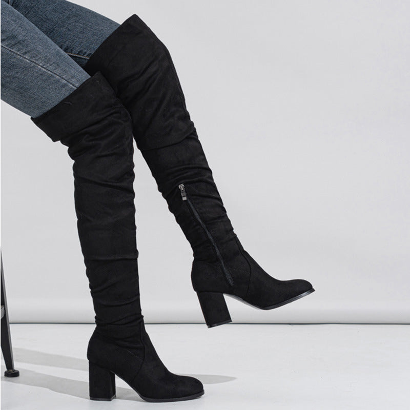 Bottes Hautes Élastiques en Daim pour Femme