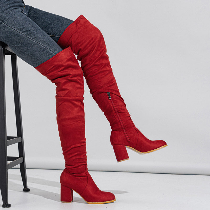 Bottes Hautes Élastiques en Daim pour Femme