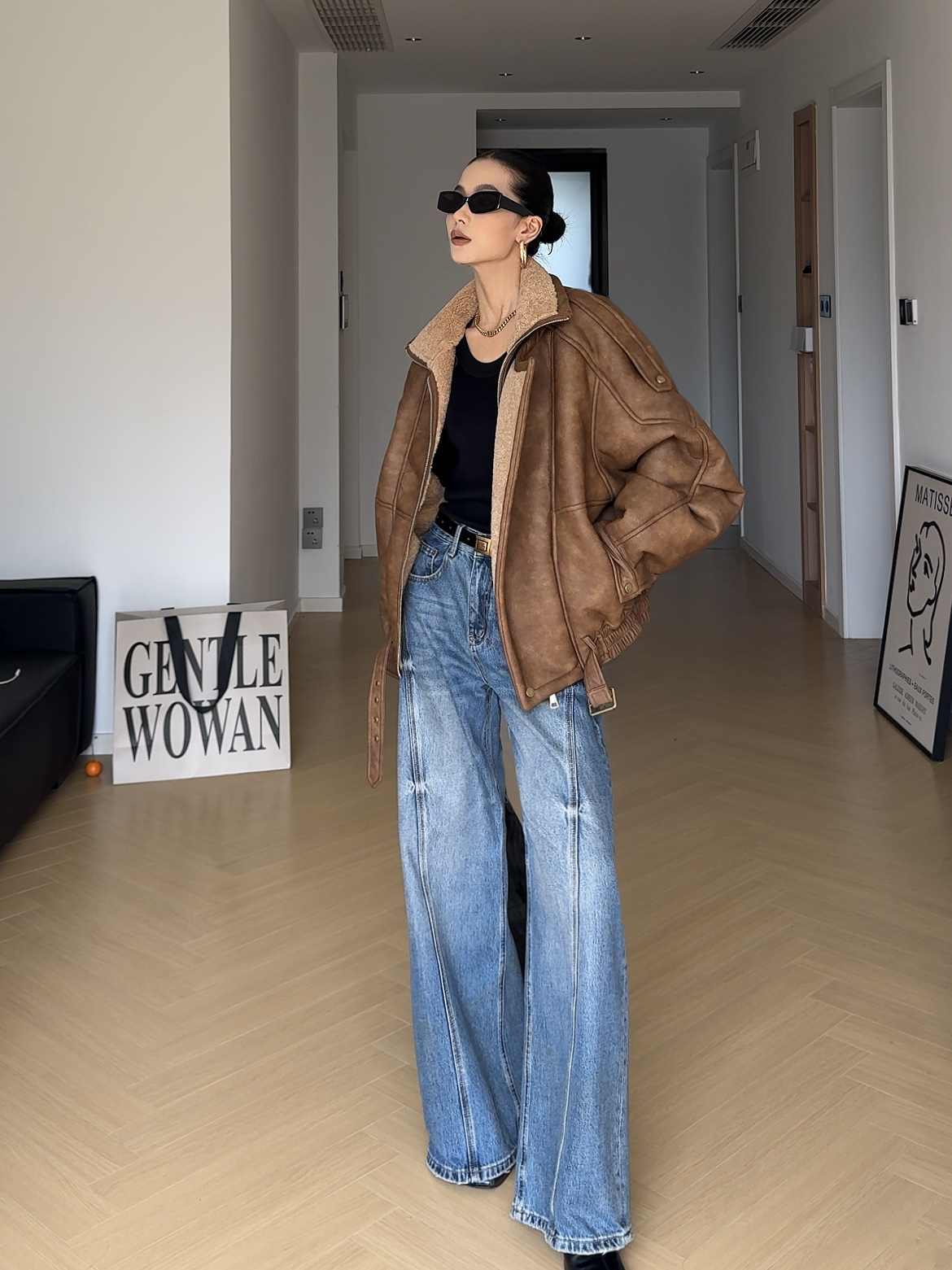 Amber - Blouson Rétro Moto Épaissi à Col Velours - Paris Aura