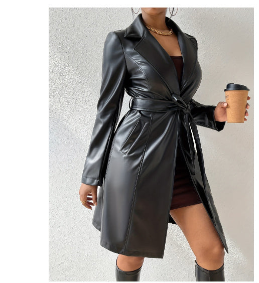 Trench Long Femme en PU – Élégance Urbaine et Moderne - Paris Aura