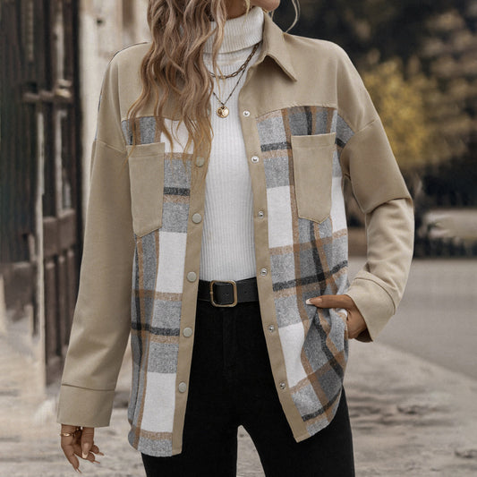 Manteau Femme à Carreaux – Style Colorblock Chic