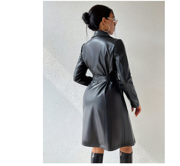 Trench Long Femme en PU – Élégance Urbaine et Moderne - Paris Aura
