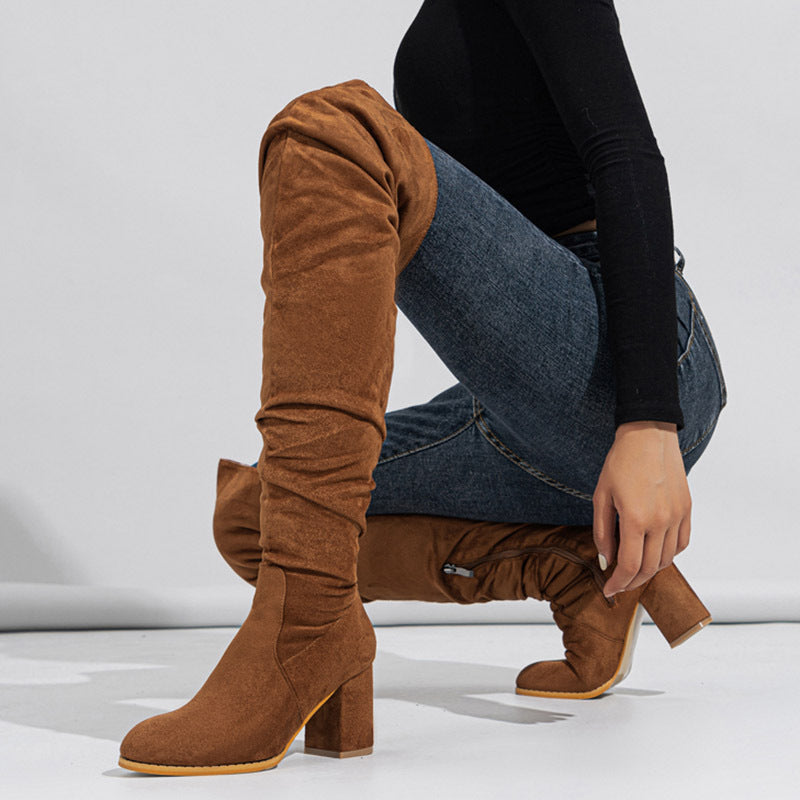 Bottes Hautes Élastiques en Daim pour Femme