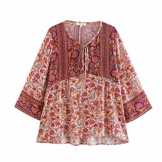 Blouse Bohème à Imprimé Floral – Style Ethnique Chic - Paris Aura