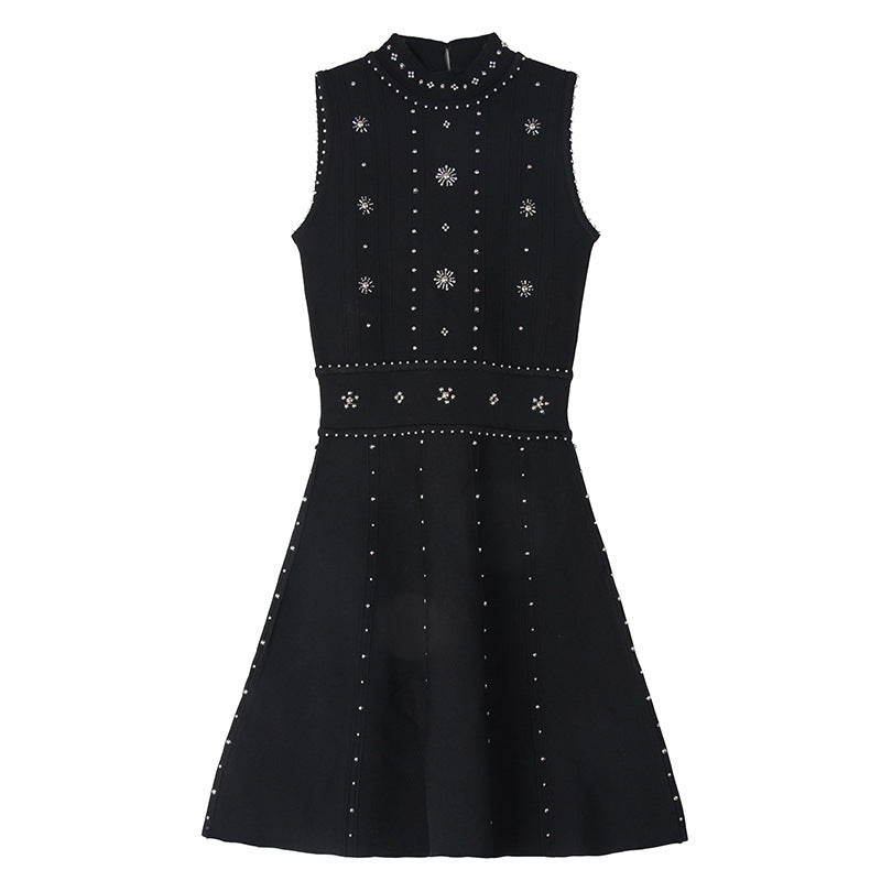 Robe Maille Noire à Volants & Paillettes – Taille Haute, Élégance Structurée - Paris Aura