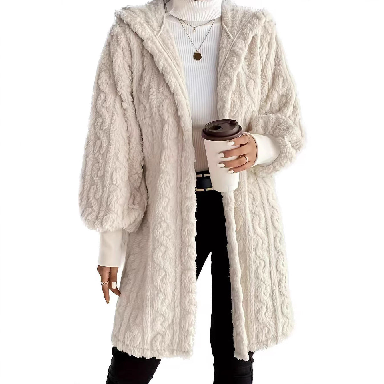 Lyanna - Manteau Long Doublé en Peluche Réversible à Capuche - Paris Aura