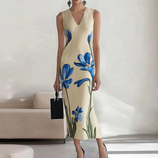 Robe mi-longue élégante imprimée pour les fêtes et les vacances - Paris Aura