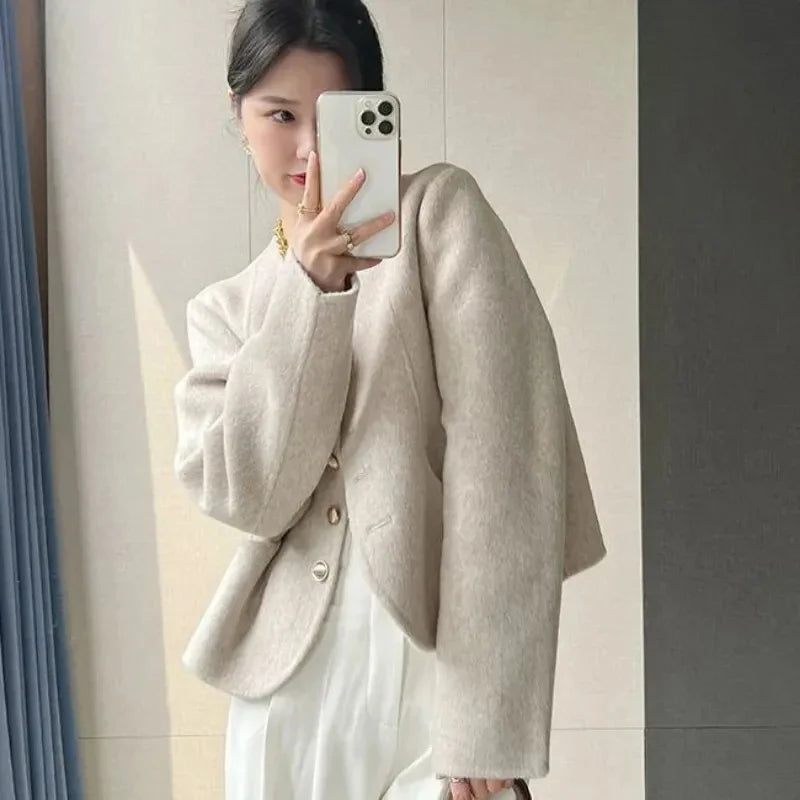 Manteau Court Élégant Vintage en Laine Mélangée - Paris Aura