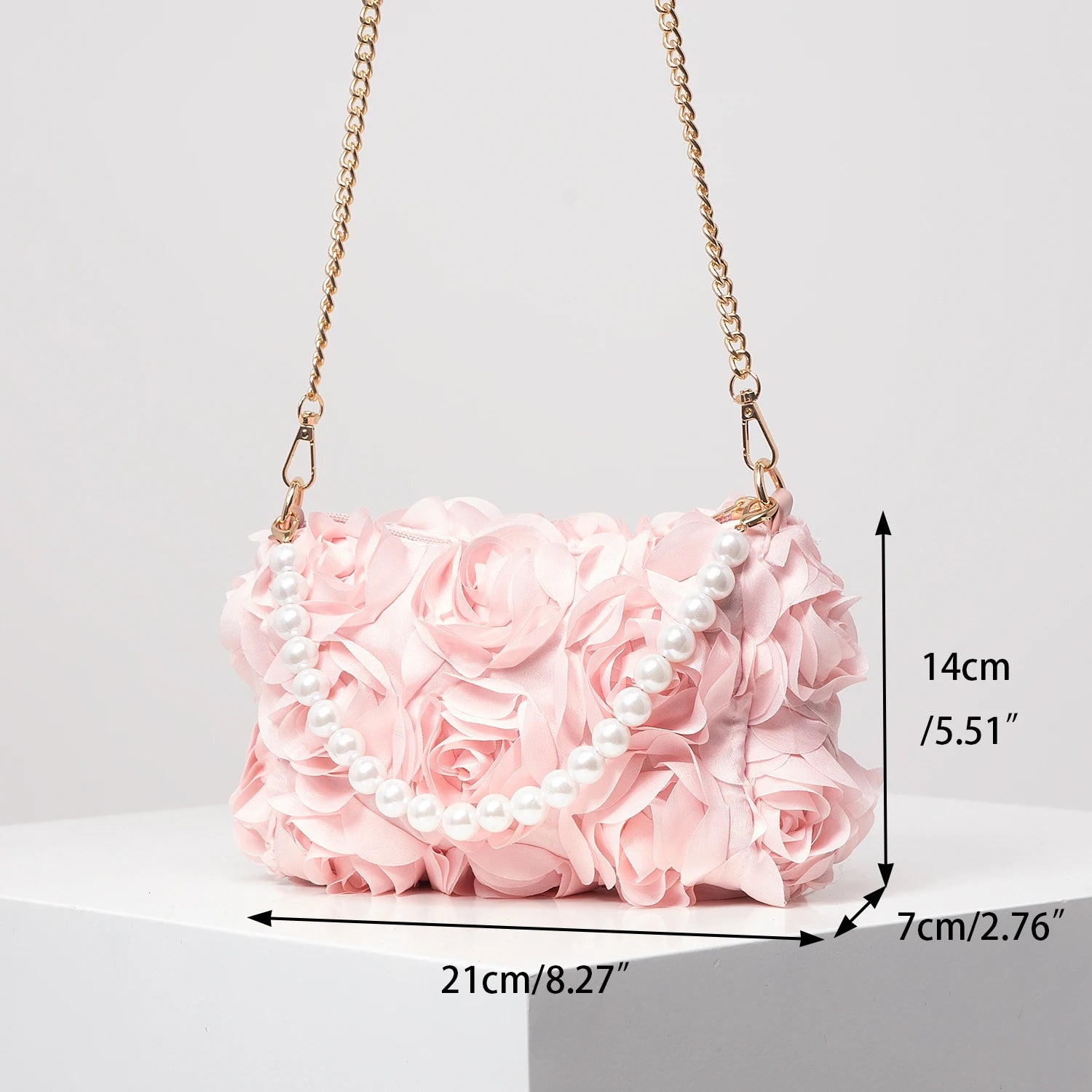 Sac de Soirée Rose Élégance – Perles & Chaîne Métal - Paris Aura
