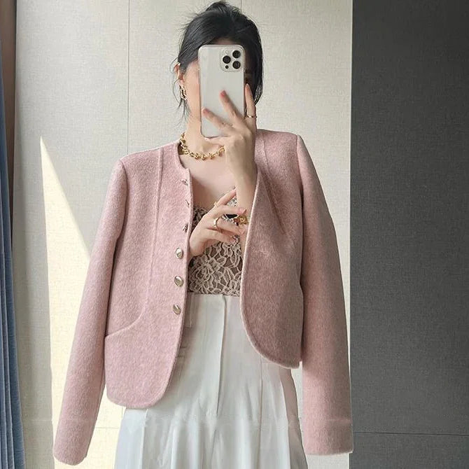 Manteau Court Élégant Vintage en Laine Mélangée - Paris Aura