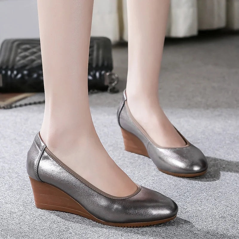 Clémence – Chaussures de Travail à Talon Compensé en Cuir Véritable - Paris Aura