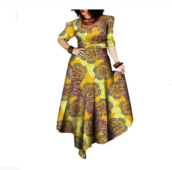 Aminata – Ensemble Africain Robe & Foulard en Coton Wax - Paris Aura