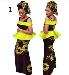 Aminata – Ensemble Africain Robe & Foulard en Coton Wax - Paris Aura