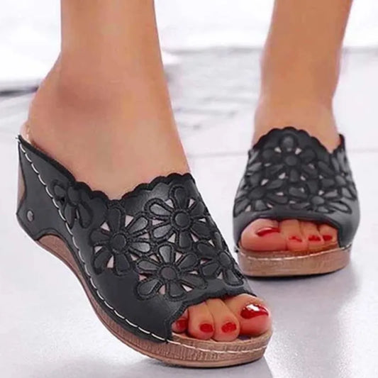 Élise – Sandales Compensées à Fleur pour la Marche d’Été - Paris Aura