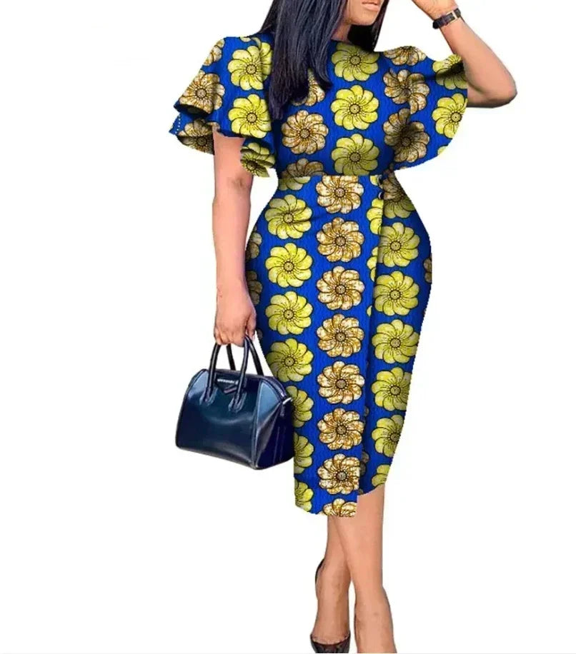 Aminata – Ensemble Africain Robe & Foulard en Coton Wax - Paris Aura