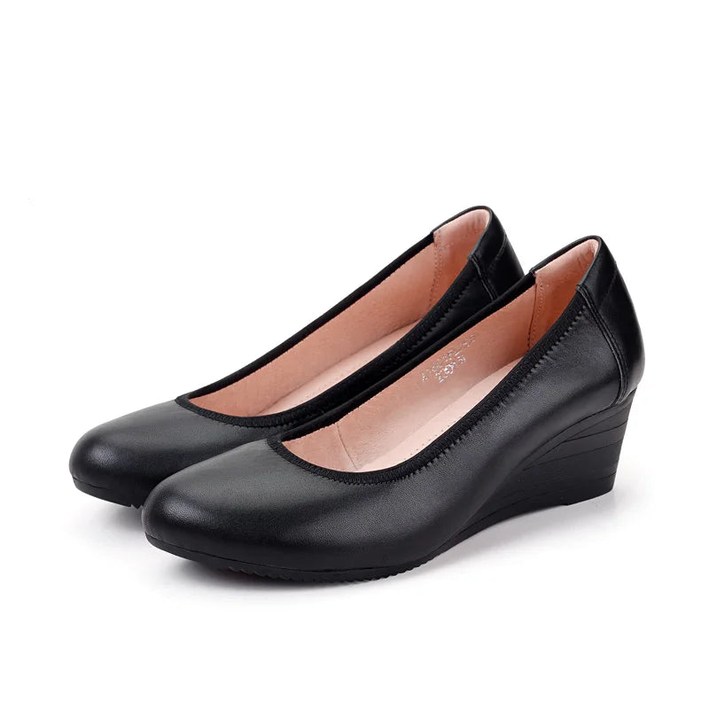 Clémence – Chaussures de Travail à Talon Compensé en Cuir Véritable - Paris Aura