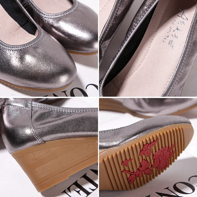 Clémence – Chaussures de Travail à Talon Compensé en Cuir Véritable - Paris Aura