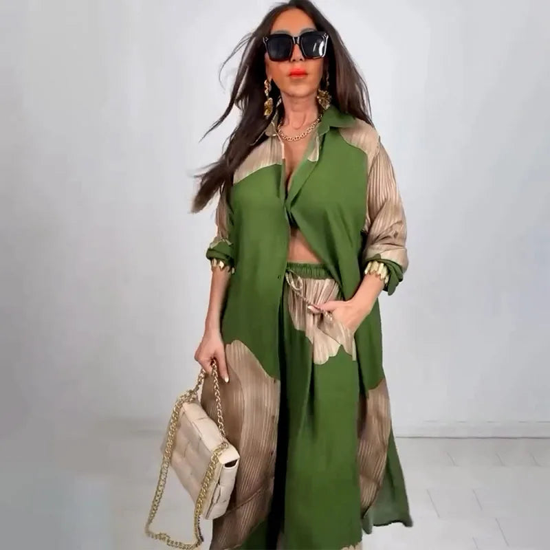 Ensemble Deux Pièces Long & Fluide – Kimono Imprimé + Pantalon Large Taille Haute - Paris Aura
