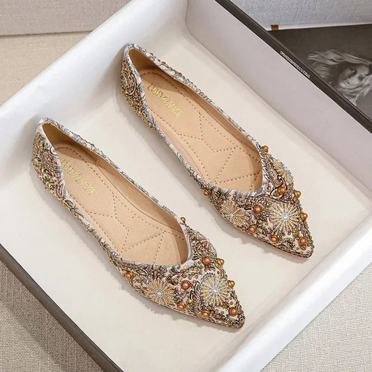 Ballerines Plates Femme à Strass – Bout Pointu & Détails Rivets - Paris Aura