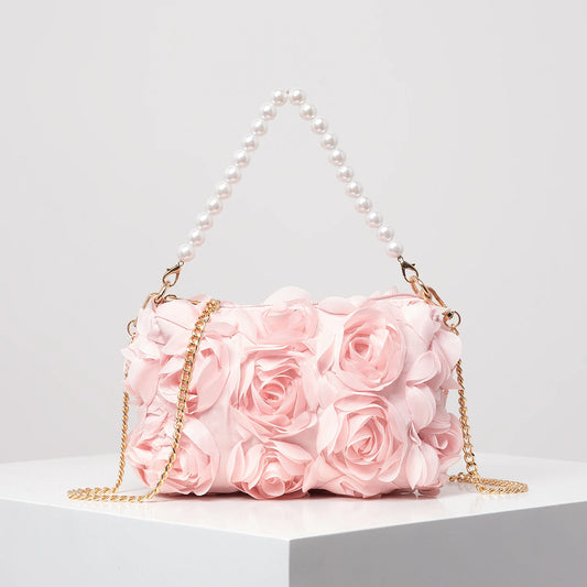 Sac de Soirée Rose Élégance – Perles & Chaîne Métal - Paris Aura