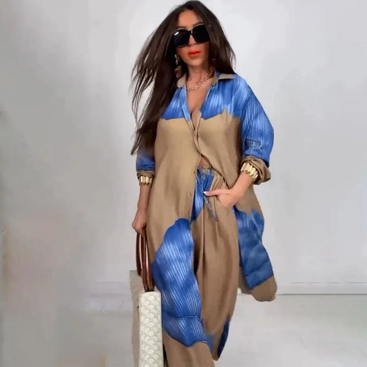 Ensemble Deux Pièces Long & Fluide – Kimono Imprimé + Pantalon Large Taille Haute - Paris Aura