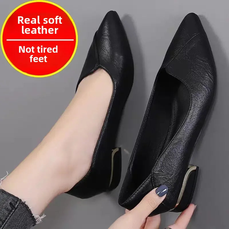 Aurélie – Escarpins à Talons Carrés en Cuir Véritable