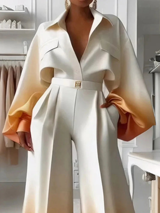 Blouse “Cléophée” – Chemise Dégradée Élégante à Manches Bouffantes, Printemps-Été 2025 - Paris Aura