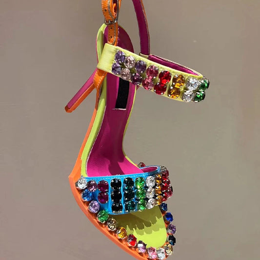 Aurélie – Sandales à Talon Haut, Rivets Cristallins & Sangle à Boucle - Paris Aura