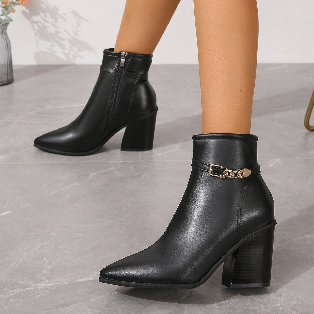 Bottines à Talon Moyen avec Zip Latéral