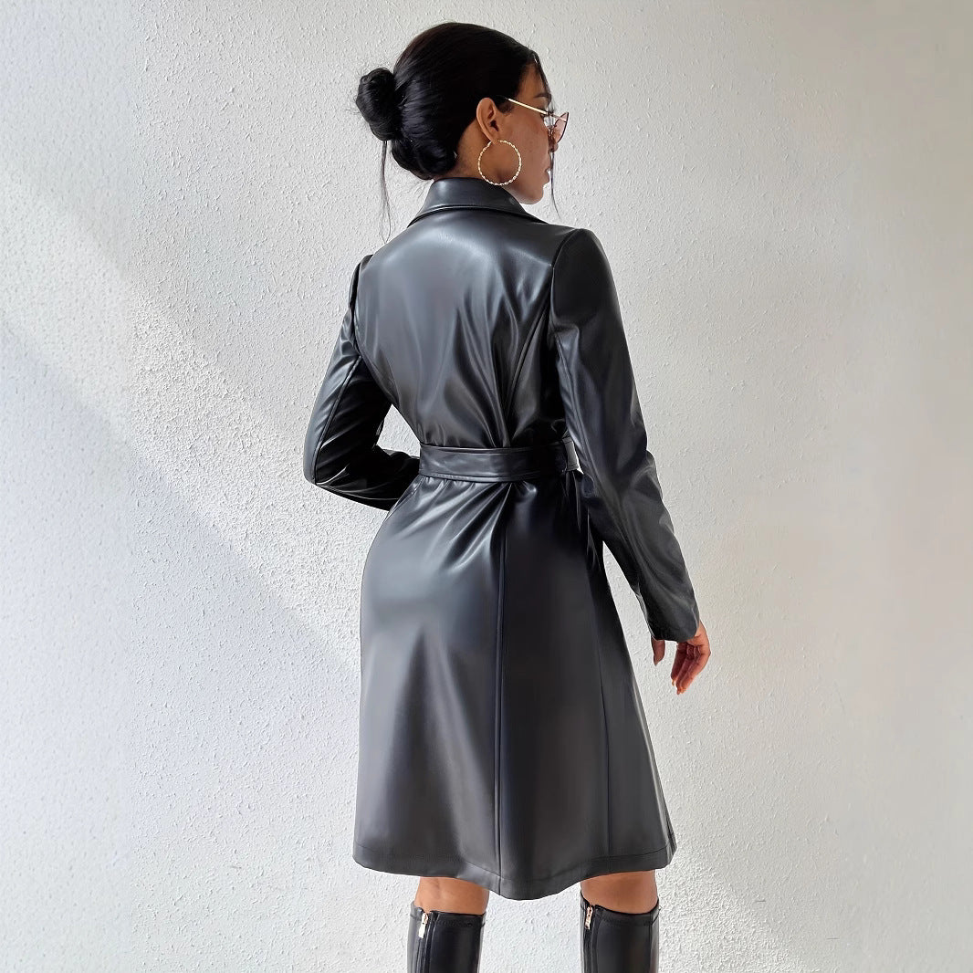 Trench Long Femme en PU – Élégance Urbaine et Moderne - Paris Aura