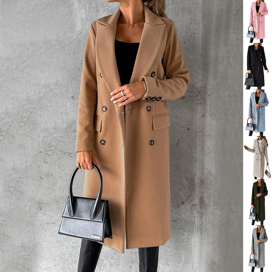 Long Coat Femme – Élégance d’Hiver Double-Boutonnage